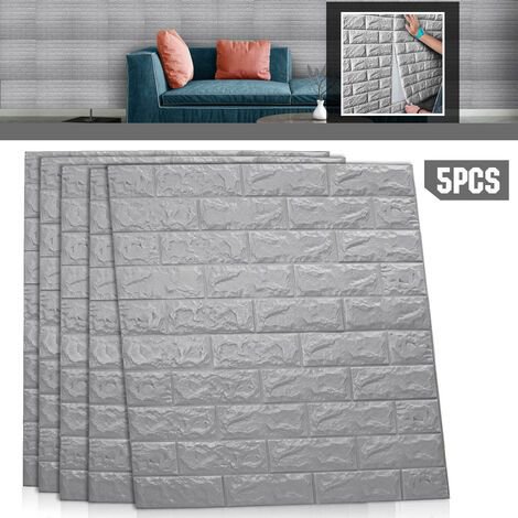 3D Brick Texture Wall Panels (70x77cm) | Self Adhesive Peel & Stick Foam – Silver