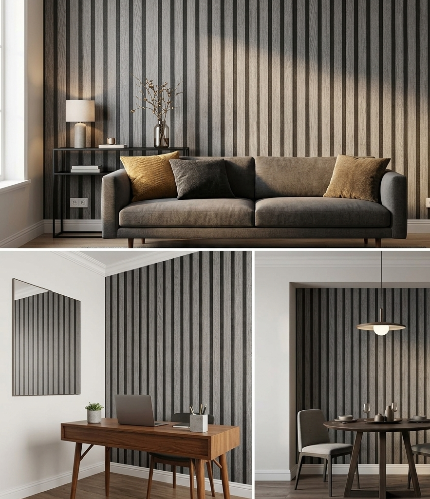 Grey Fluted Self Adhesive Wallpaper (0.45m x 10m)