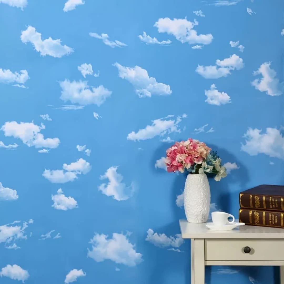 3D Blue Sky and White Clouds Wallpaper for Walls & Ceilings(0.45 by 10m)