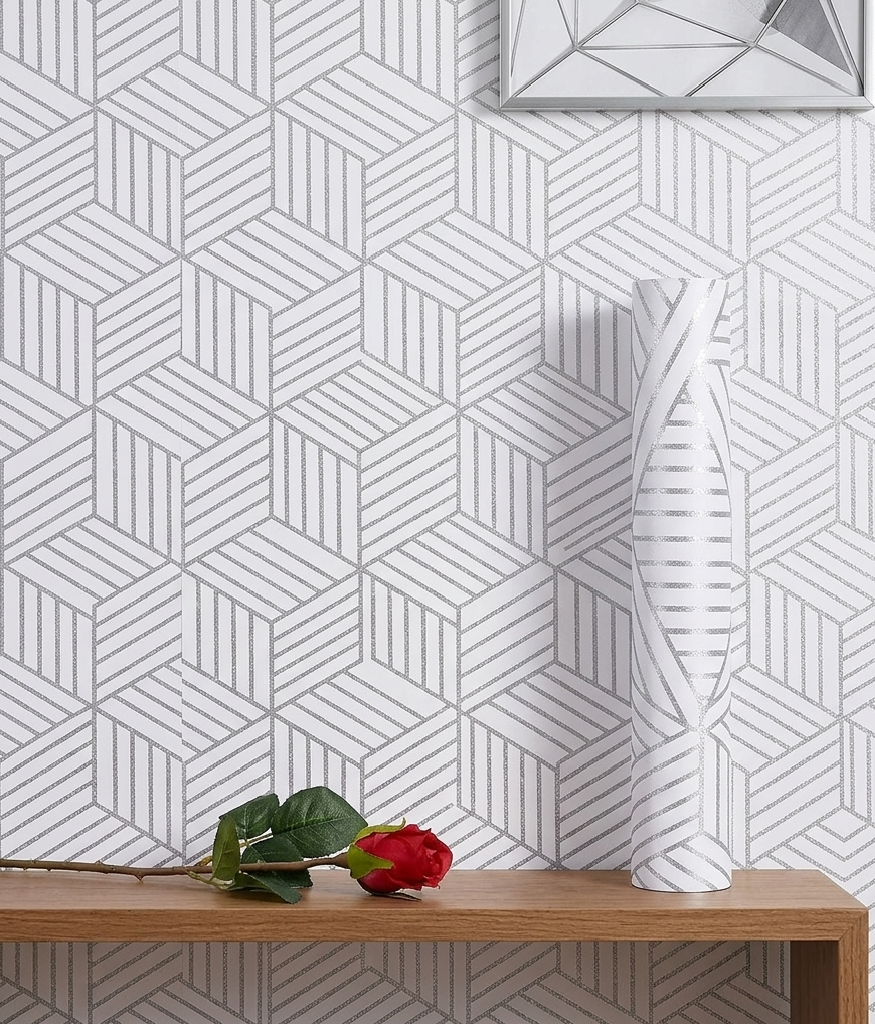 Modern Grey & Silver Geometric Wallpaper (0.45by10m)