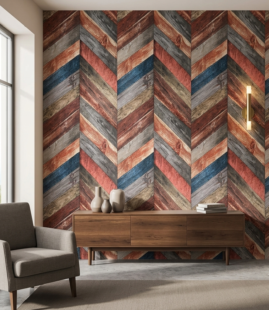 Rustic Chevron Wood Effect Wallpaper (0.45 by10m)