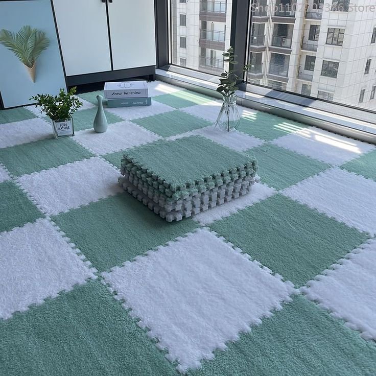 Luxury Mint Green Plush Interlocking Mats