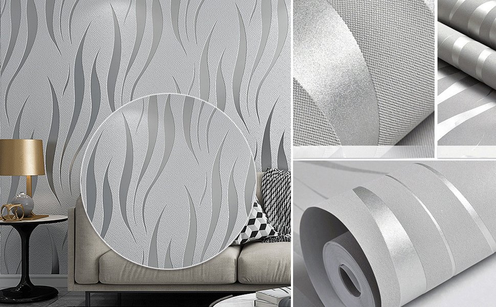 Premium Silver Wave Textured Wallpaper – Modern Interior Decor