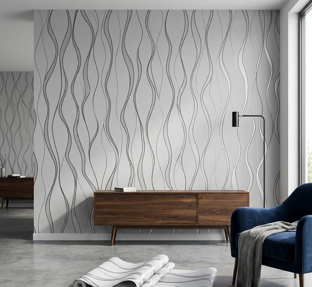 Modern Light Gray Wave Wallpaper