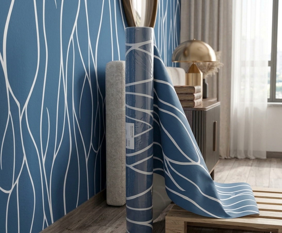 Modern Blue Flowing Lines Wallpaper