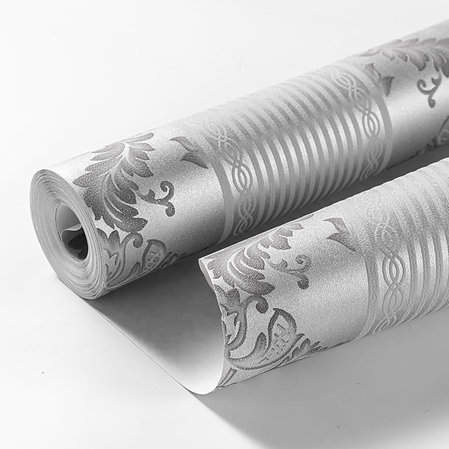 Luxury Damask Wallpaper Roll (Silver)