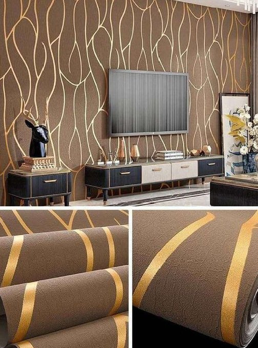 Brown Wave Stripes Glitter Wallpaper