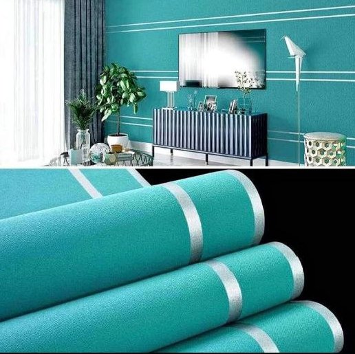 Malachite Green Geometric Striped Wallpaper.
