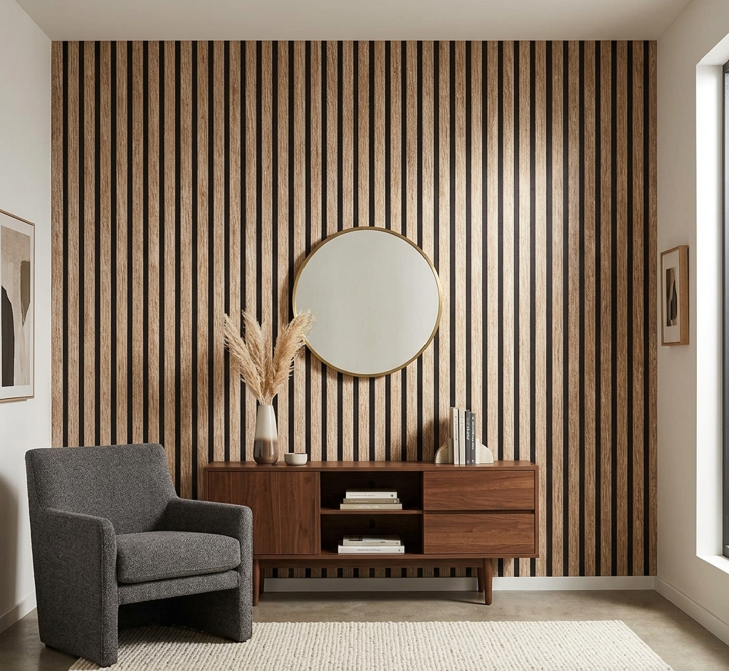 Self Adhesive Fluted Wood Stripe Grain Wallpaper.