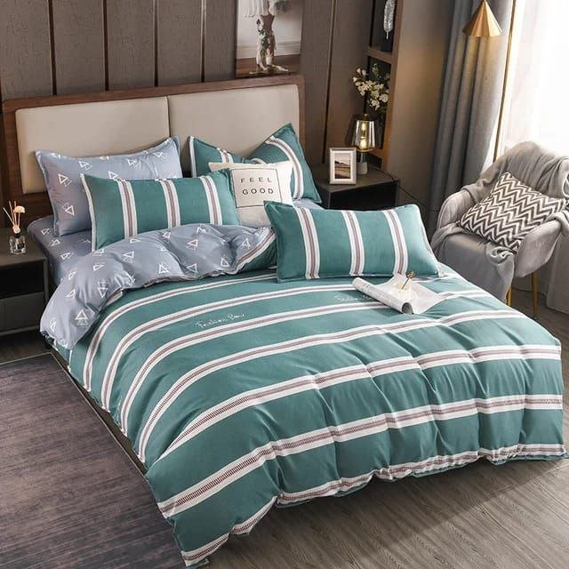 Modern Teal Striped Cotton Duvet Set (5by6)