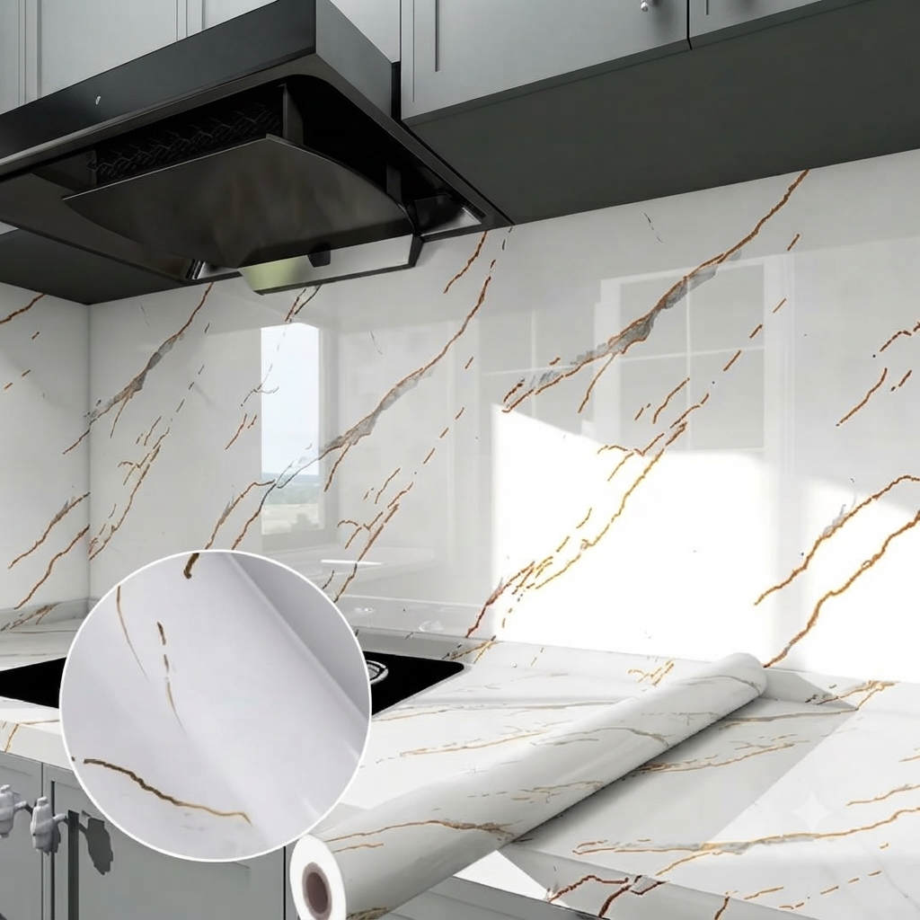 White Gold Marble Self Adhesive Contact Paper Roll