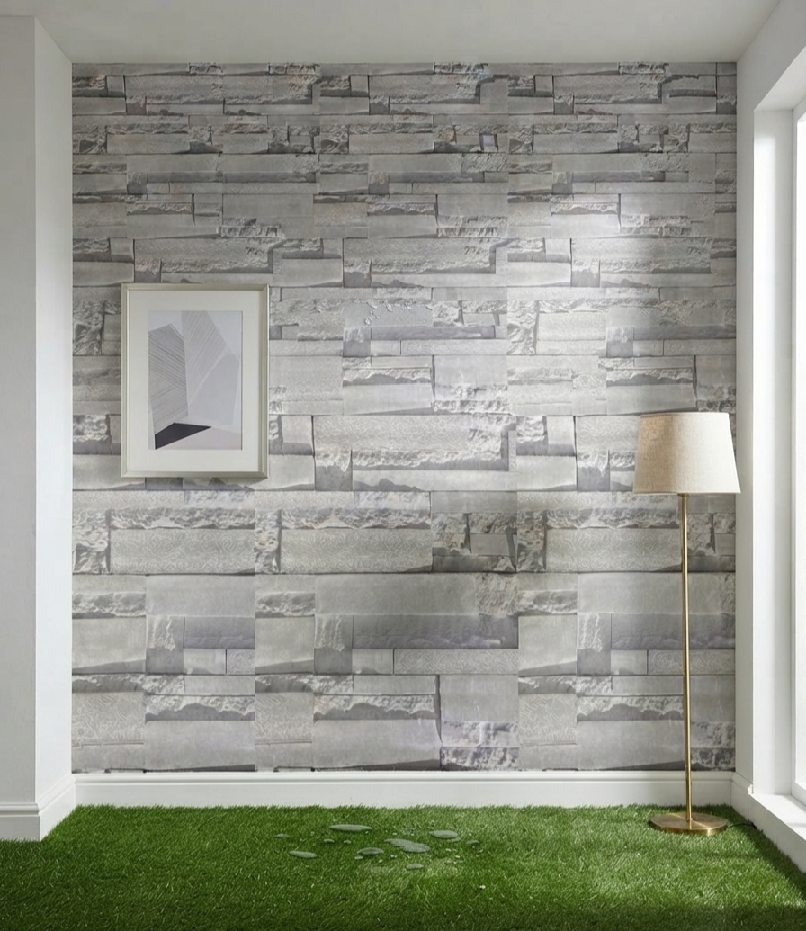 Modern Ash Grey Self Adhesive Stone Wallpaper