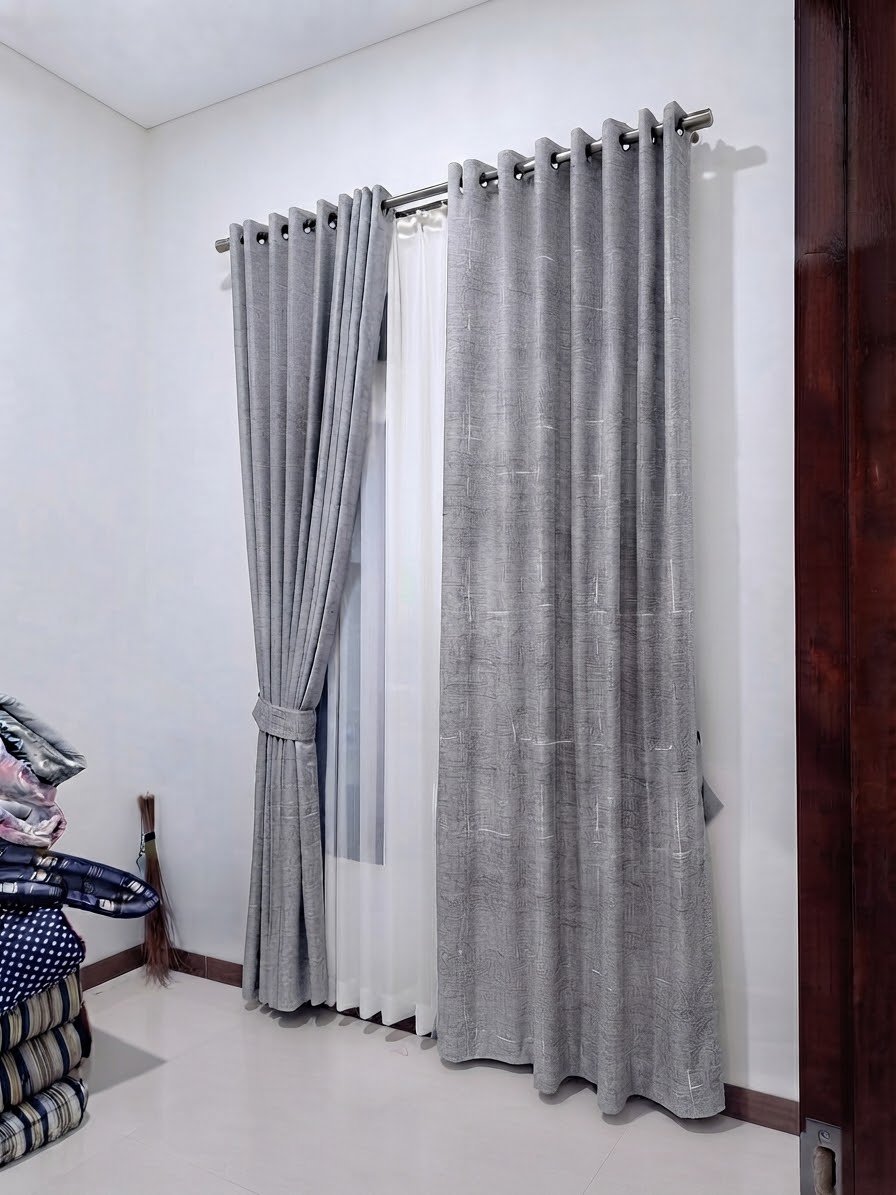 Premium Grey Textured Cross-Pattern Window Curtains | RobertsKE